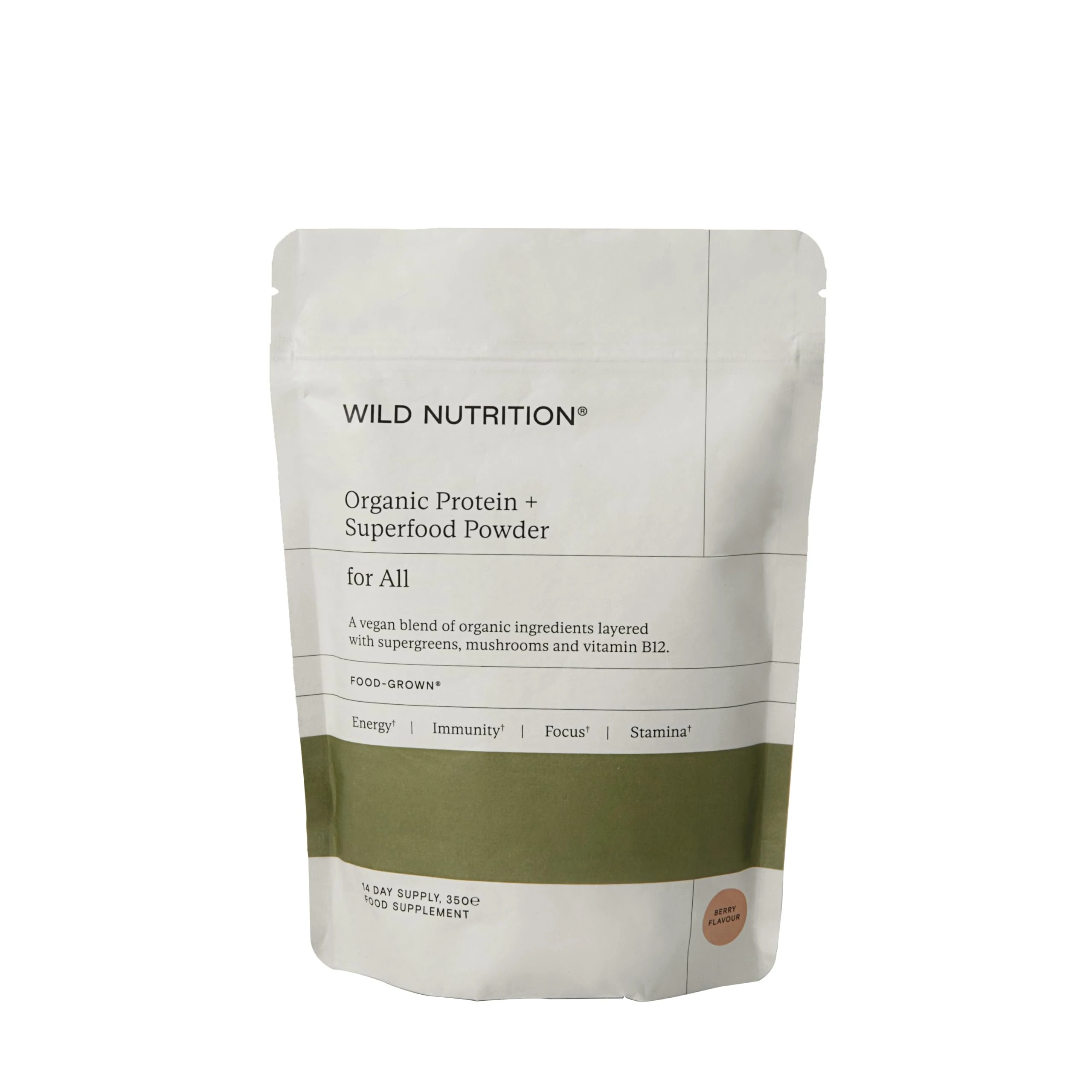 WILD NUTRITION Food-Grown® Vegan Protein Powder Super Food Blend | Organic Ingredients No Synthetics | Pea Protein, Sprirulina, Reishi, Chaga, Wheatgrass & More | Gluten Free