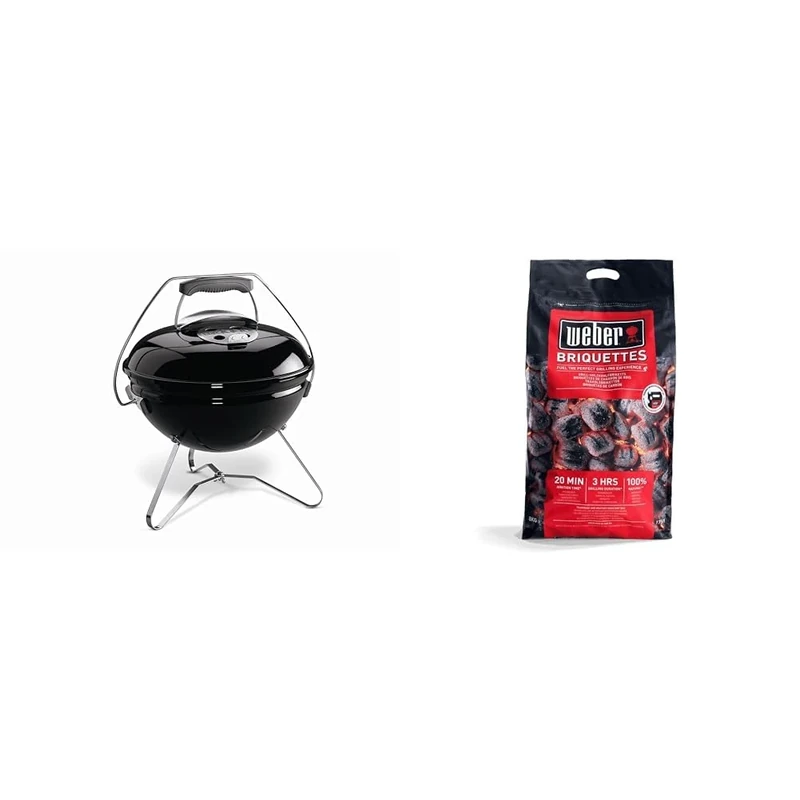 Weber Smokey Joe Premium Charcoal Grill Barbeque, 37cm | Portable BBQ Grill with Tuck-N-Carry Lid & Barbeque Briquettes | 8 kg Bag | BBQ Coal for Grills | Coal BBQ Fuel | Premium Quality