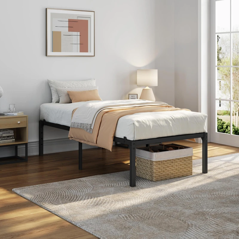 Yaheetech 41cm 3ft Single Metal Platform Bed Frame with Heavy Duty Steel Slat Support/Non-slip Mattress Foundation/No Box Spring Needed/Under-bed Storage/Esay Assembly/Black