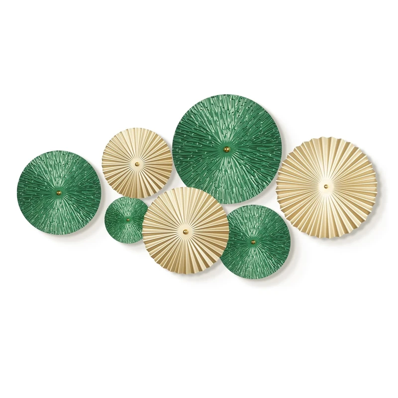 TEIPAI Emerald Green and Gold Wall Decor for Living Room, 7PCS Modern Metal Wall Art Hanging Sculptures for Office Bedroom Decoration, Brass Gold Home Decor for Gallery Wall Guest Room Bathroom