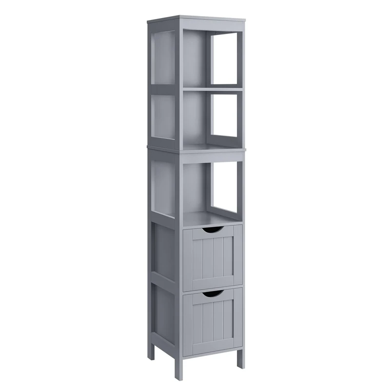 VASAGLE Bathroom Floor Cabinet, Freestanding Bathroom Storage Unit, with 2 Drawers, 3 Open Compartments, for Bathroom, Living Room, Kitchen, Modern Style, Dove Grey BBC066G02