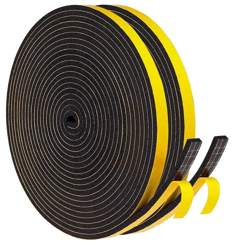 Draft Excluder for Doors/Windows, Weather Stripping 6mm(W) x 3mm(T) Gasket Seal Foam Tape，Anti-Collision Draught Excluder Shockproof Furniture Protector, 2 Rolls, Total 20M Long Black