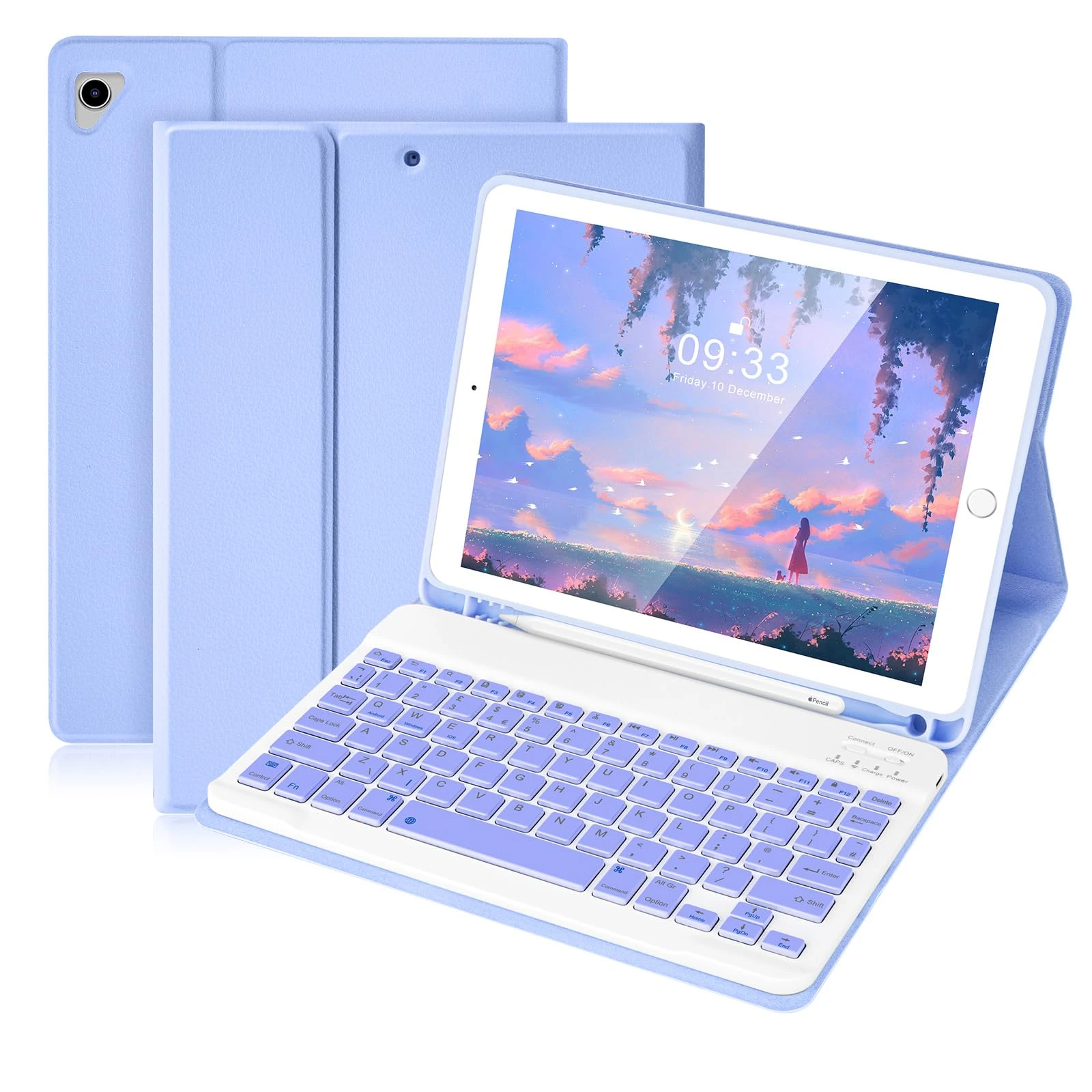 SOPPY Bluetooth Keyboard Case for iPad 6th/5th Gen (2017-2018), iPad Pro 9.7, iPad Air 1-2, Detachable Wireless Keyboard with Pencil Holder, Slim Protective Cover, USB-C Rechargeable, Purple