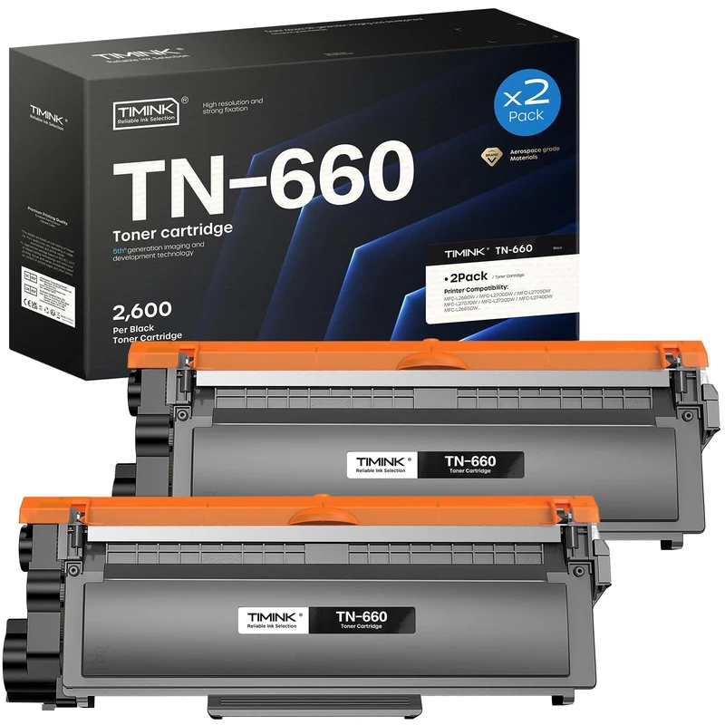 Timink TN660 Compatible Toner Cartridge Replacement for Brother TN660 TN-660 TN 660 TN630, Compatible with HL-L2300D HL-L2380DW HL-L2320D DCP-L2540DW MFC-L2700DW MFC-L2685DW Printer (2 Black Toner)