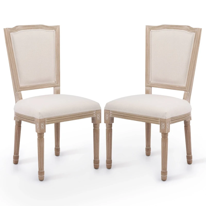 VONLUCE Vintage Farmhouse Dining Chairs – Set of 2 French Country Upholstered Memory Foam Dining Room Accent Chairs with Square Back Solid Wood Legs