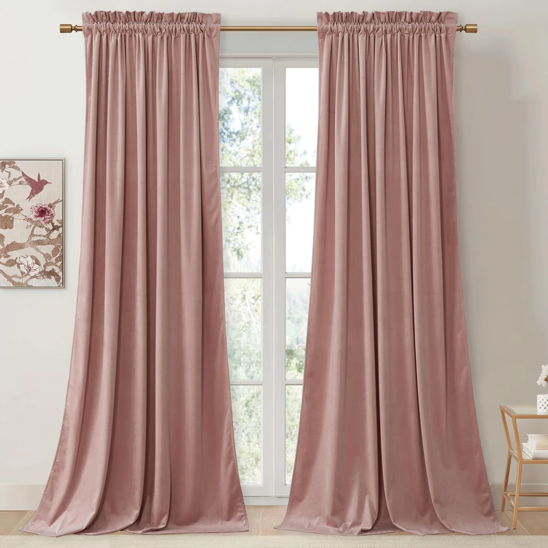 StangH Pink Velvet Curtains for Nursery High Ceilings Privacy Window Curtains Home Decor for Party or Kids Room 52Wx108L inch 2 Panels