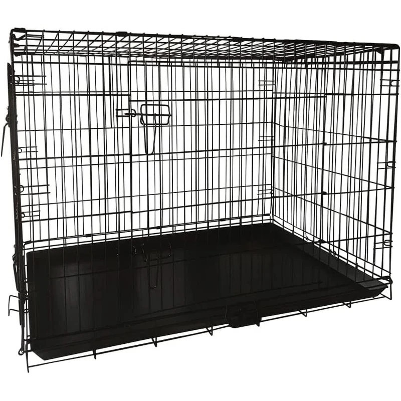 shine planet 42 Inch Dog Crate, 2 Doors Folding Mental Wire Dog Cage Training Kennel with Removable Tray and Handle