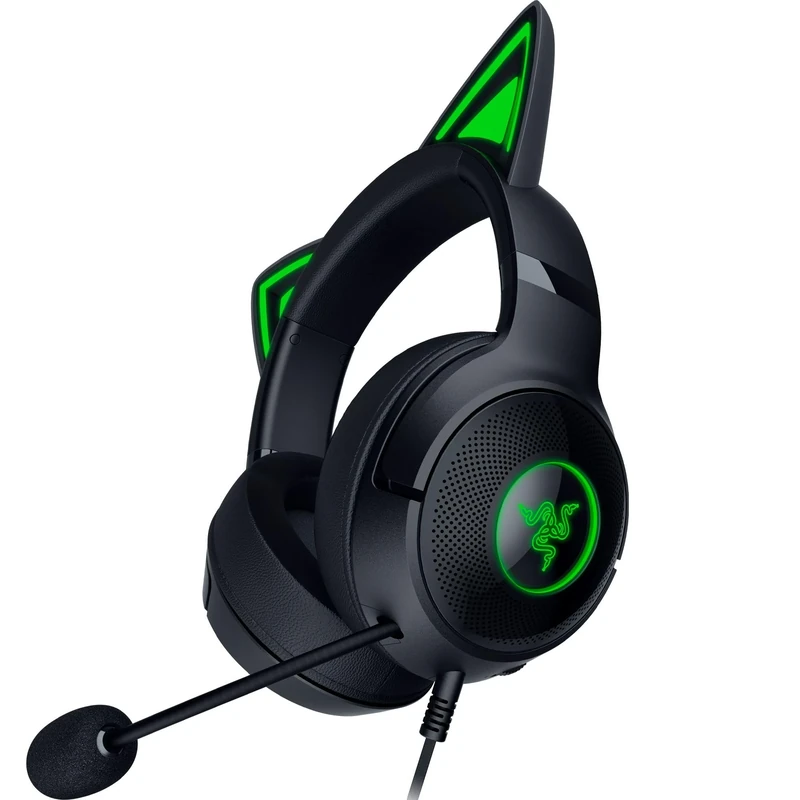 Razer Kraken Kitty V2 - Wired RGB Headset with Kitty Ears (Stream Reactive Lighting, HyperClear Cardioid Mic, TriForce 40 mm Drivers, 7.1 Surround Sound) Black