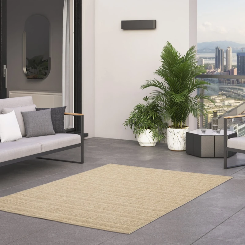 BALTA Outdoor Rug, Flat Woven Mat, Ideal for Outdoors on the Patio or Indoor, Water Resistant, Mechanical Weaving, Natural Pattern, Polypropylene, 120 x 170 cm, Brown – Cream