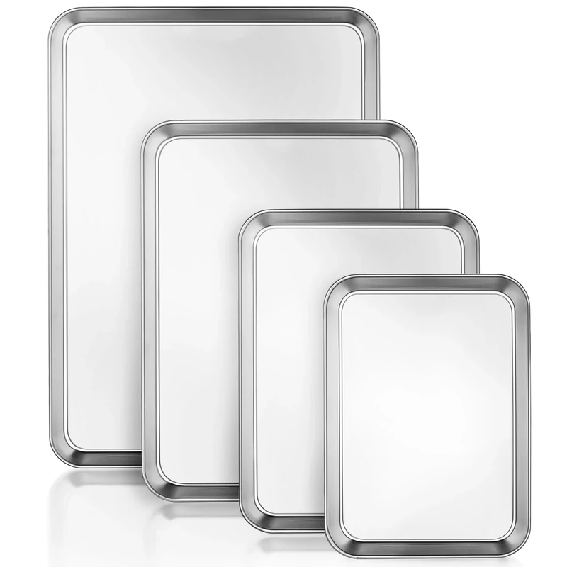 Wildone Baking Tray Set of 4 - Steel Oven Sheets, Large to Mini