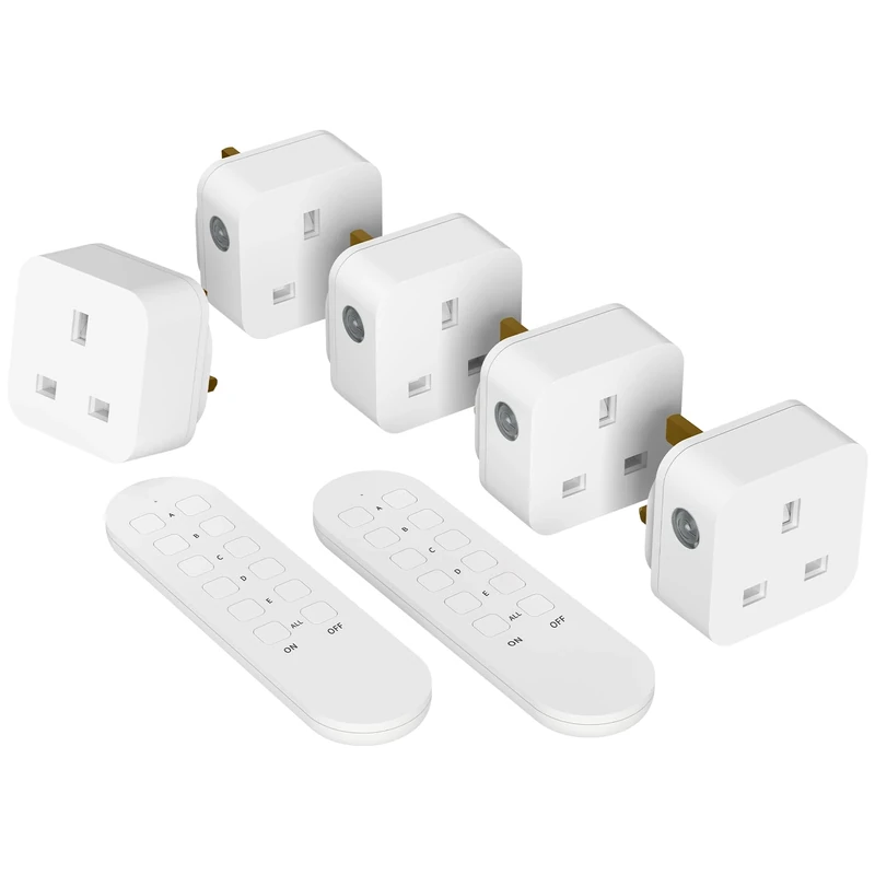 Remote Control Plug Socket, Wireless Light Switch, 5 Pack Sockets and 2 Remote