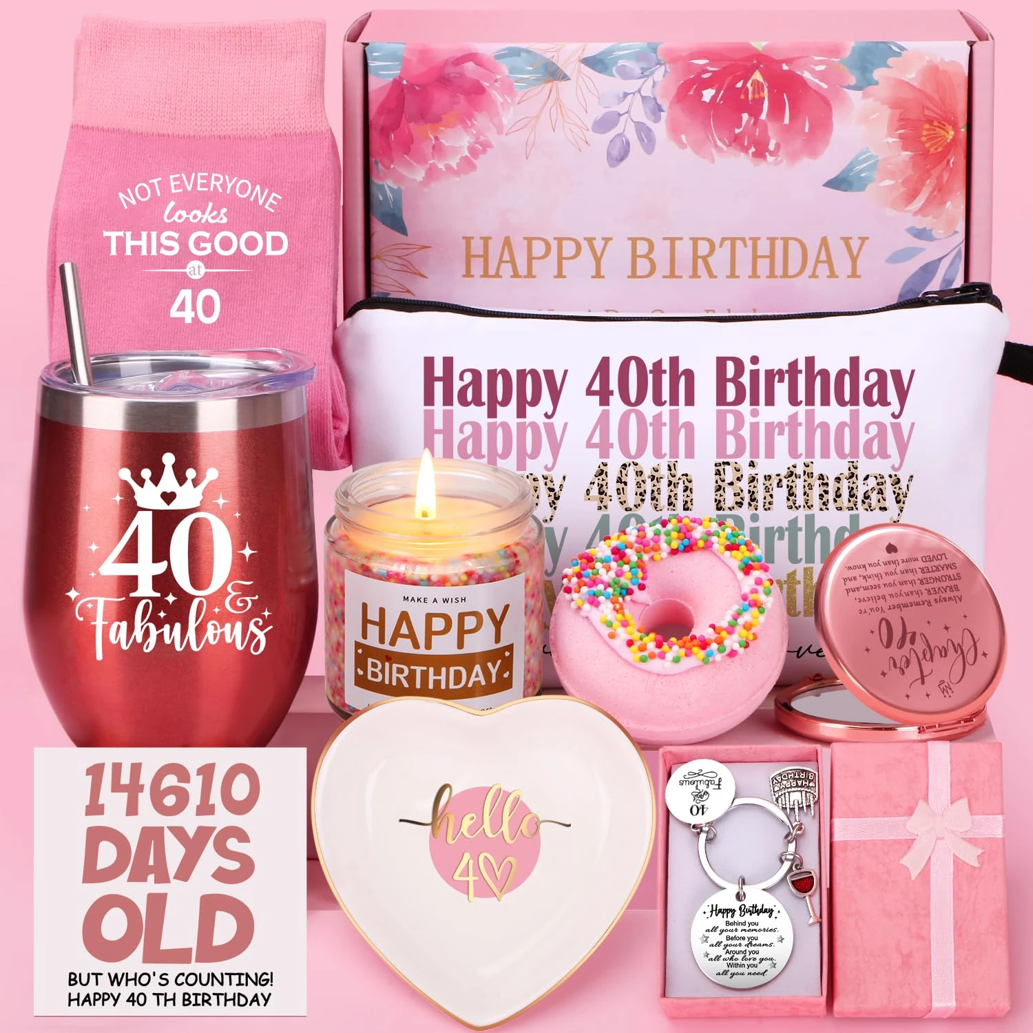 40th Birthday Gifts for Women, Happy 40th Birthday Hamper for Her, 40 Year Old Lady Gifts,Birth-Day Pamper Box for Mum Best Friend Sister Wife Turning 40, Personalised 40 th Birthdays Present