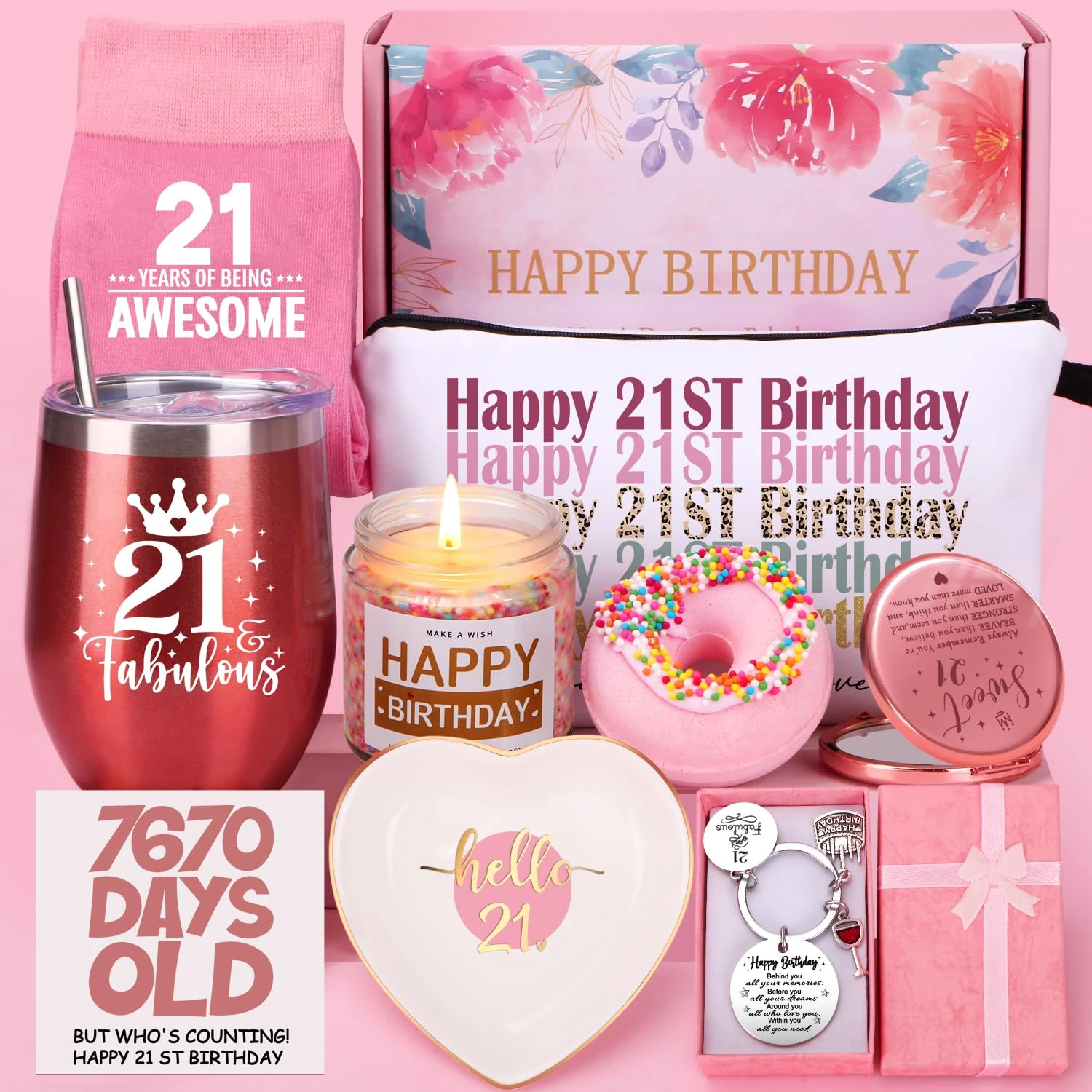 21st Birthday Gifts for Her, Happy 21st Birthday Hamper for Women, 21 Year Old Girl Gifts,Birth-Day Pamper Box for Best Friend Sister Daughter Turning 21, Personalised 21 st Birthdays Present