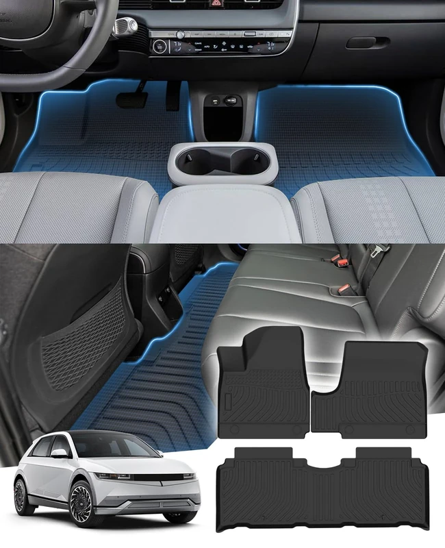 Sunsdrew Floor Mats for 2022 2023 2024 2025 Hyundai Ioniq 5 TPE Trunk Mat All Weather Odorless Anti-Slip Floor Liners 1st&2nd Row Full Set Car Mats for 2025 Hyundai Ioniq 5 Accessories