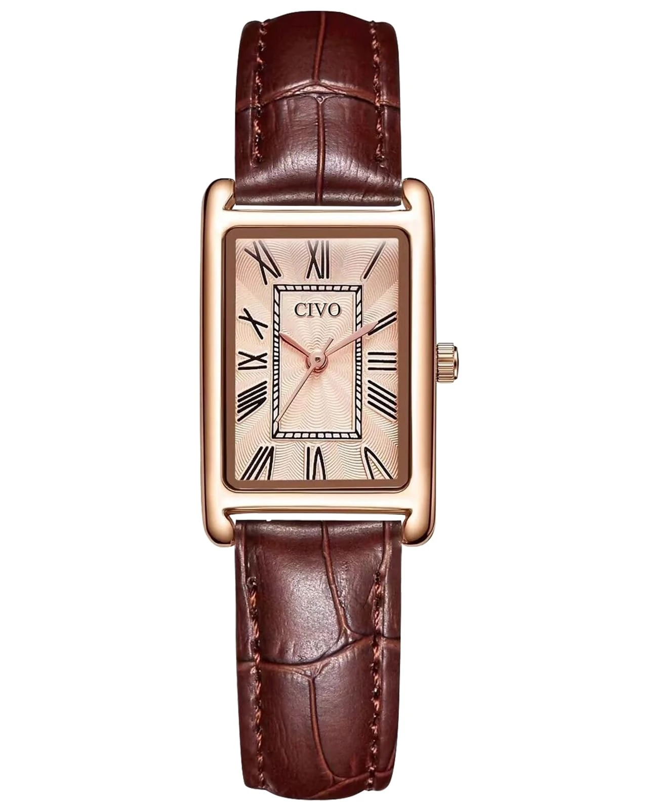 CIVO Ladies Watches Rectangular Analogue Quartz Watches for Women Brown Leather Waterproof Fashion Dress Women Wrist Watches Classic Retro, Elegant Gifts for Women