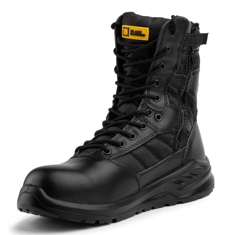 Black Hammer Genuine Leather Combat Boots for Men: Military Tactical Police Work Safety Boots with Steel Toe Cap, Lightweight Ankle Support Outdoor Use 6666 (6 UK)