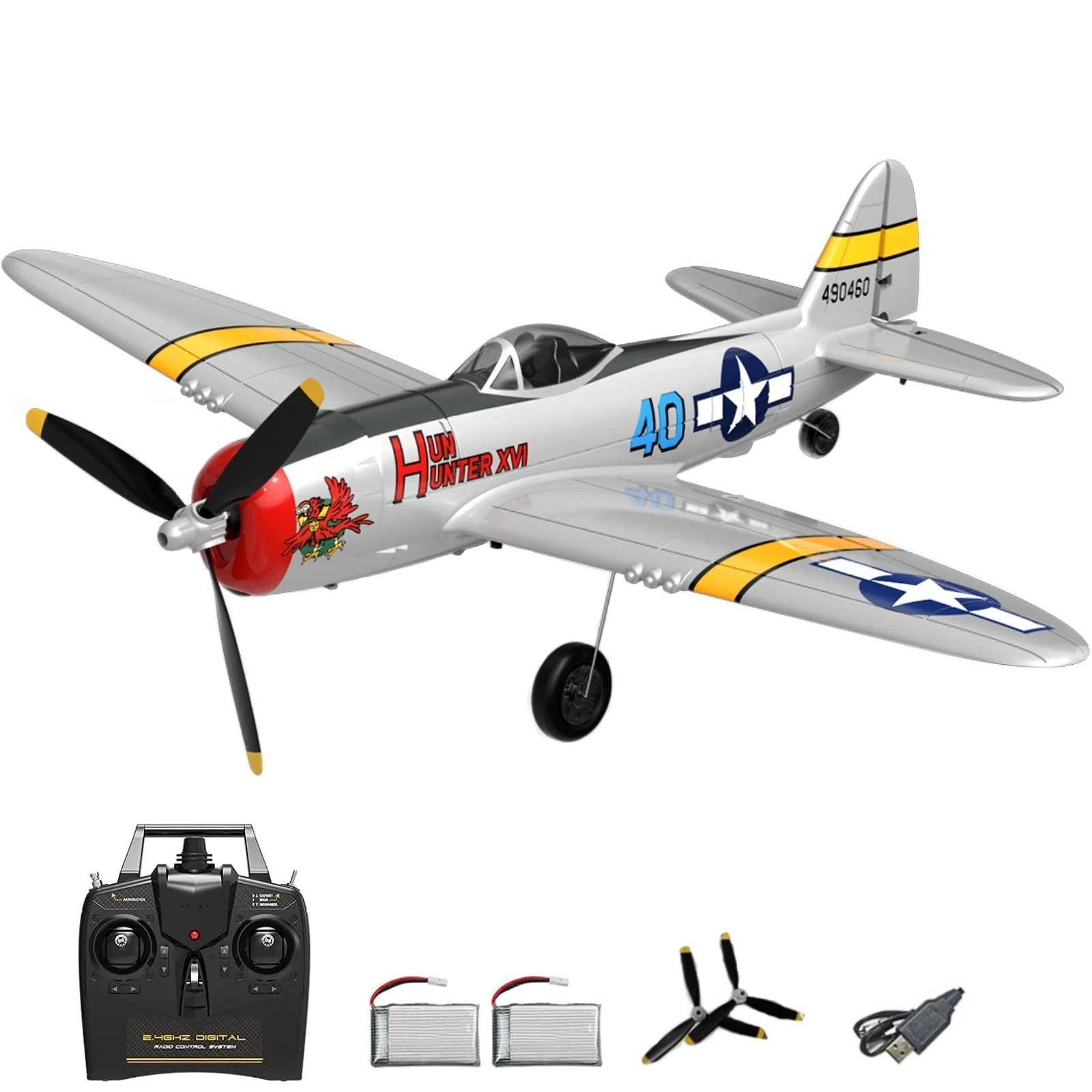 HTLNUZD RC Airplane P47 RTF Aircraft One Key Aerobati RC Fighter, Lightning RC Plane Wingspan EPO Warbird Radio 4Ch with Xpilot Stabilization System (RC Airplane P47)