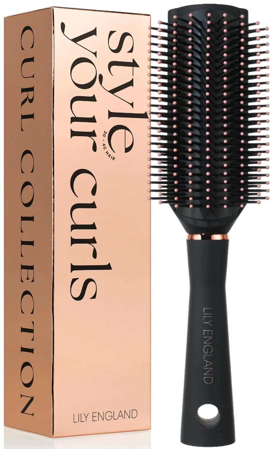 Lily England 9 Row Smooth Curly Hair Brush - Ideal Detangle Brush for Styling, Shaping & Separating Curls - Wet & Dry Use, Black