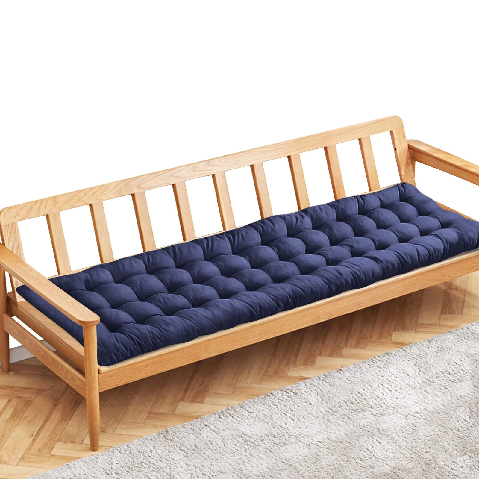 PLULON Navy Blue Garden Bench Cushion 3 Seater Chair Pad Porch Swing Chair Cushion Bench Seat Pad Mat Furniture Pad for Patio Lawn Lounger 150x48cm