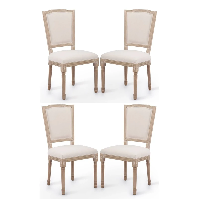 VONLUCE Vintage Farmhouse Dining Chairs – Set of 4 French Country Upholstered Memory Foam Dining Room Side Chair with Square Back Solid Wood Legs – Accent Side Chairs for Kitchen Living Room Bedroom