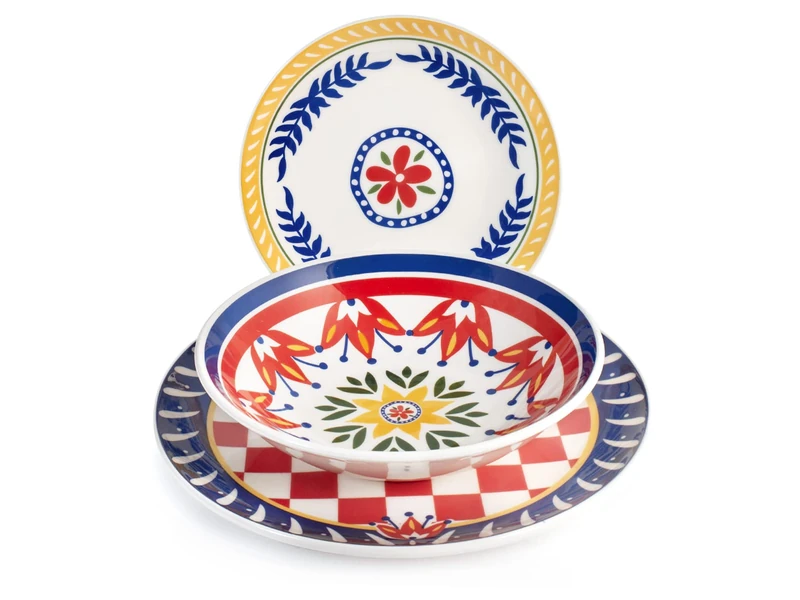 H&H Dolce Vita 18-Piece Stoneware Dinner Set, Decorated, Multi-Colour