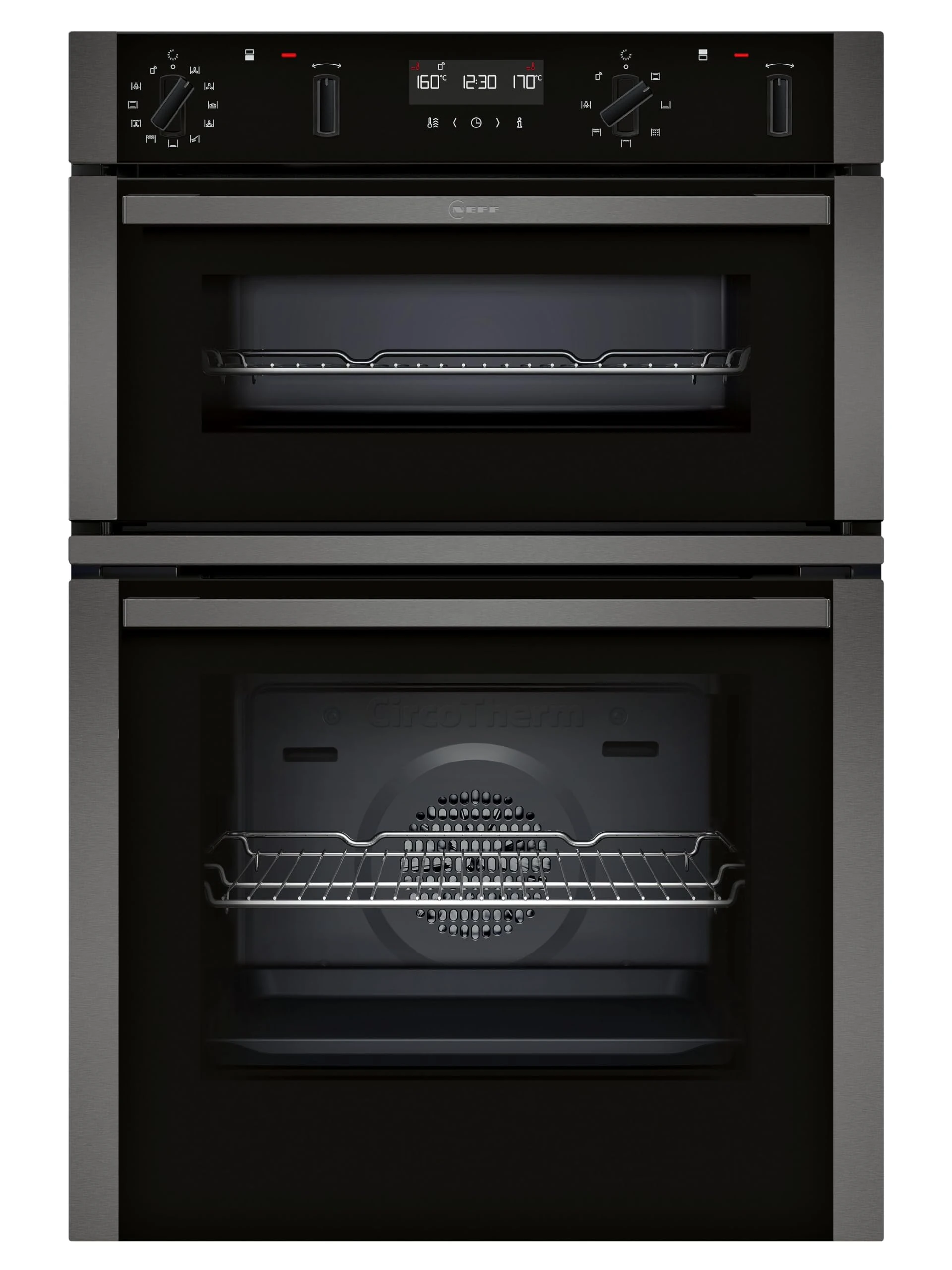 NEFF N50 U2ACM7HG0B Double Oven with Pyrolytic Self Cleaning, Wifi Enabled with Home Connect, Integrated, Graphite, 88.8 x 59.4 x 55cm (H x W x D)