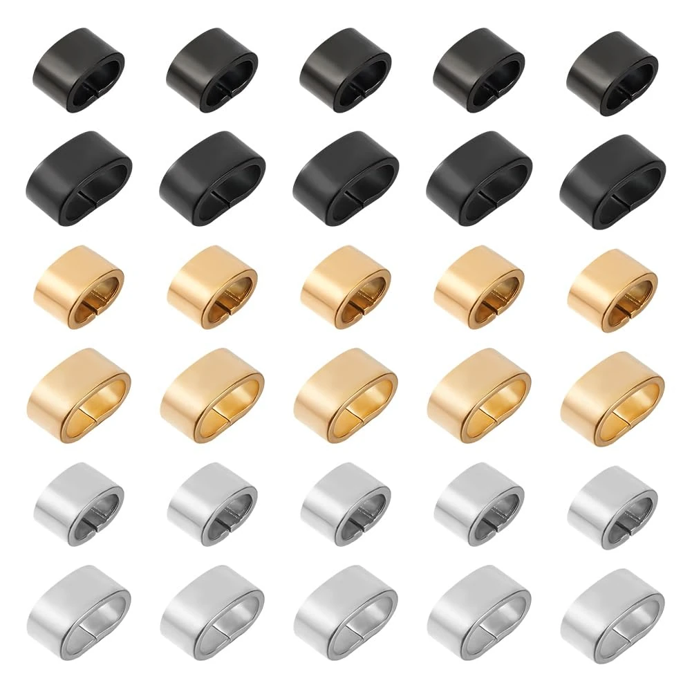 UNICRAFTALE 48pcs 3 Colors 2 Sizes 304 Stainless Steel Rectangle Slide Charm Large Hole Leather Cord Slider Loose Beads Wristband Locking Clips Beads Link Connector for Bracelets Jewelry Making