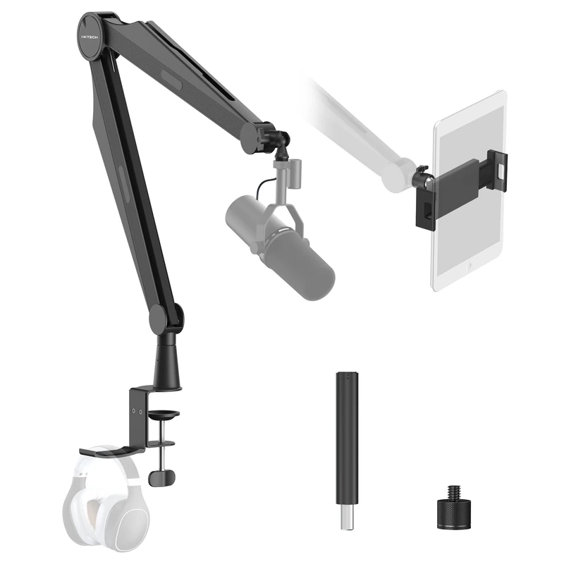 IXTECH Mic Boom Arm Microphone Arm for Blue Yeti Shure Sm7b Hyperx QuadCast Rode At2020 and Fifine Upgraded Mic Stand with Tablet and Headphone Holder for Gaming Podcasting and Streaming CAPTAIN PRO