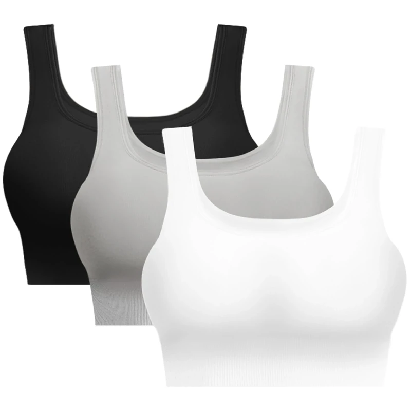 SIMIYA Sports Bra Women Seamless Crop Bra Top Comfort Bra with Removable Pads - Perfect for Everyday Wear(02style-Black+White+Grey,M)