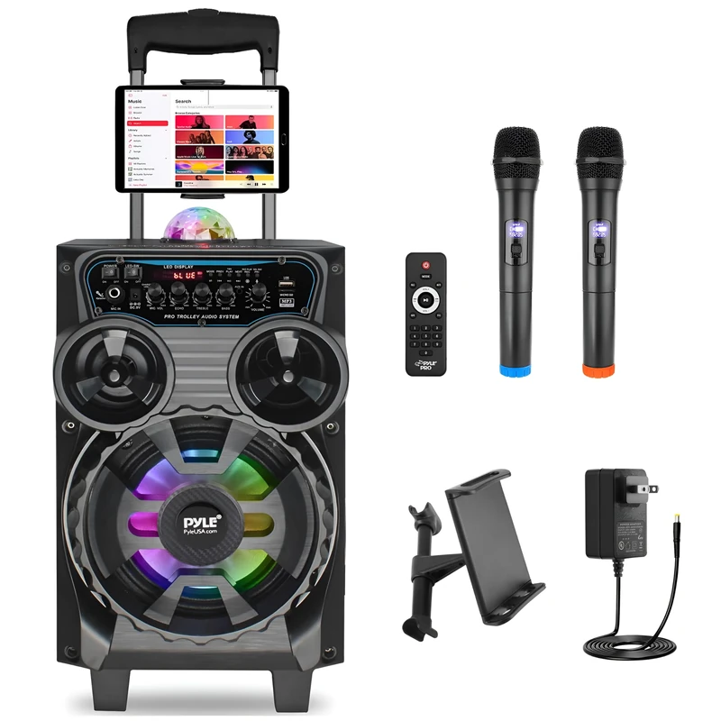 Pyle PA System – Portable Bluetooth Speaker with Rechargeable Battery & Wireless Microphone, 580W Max, Complete Audio System for Karaoke, Outdoor Use, Classes, Parties, Events