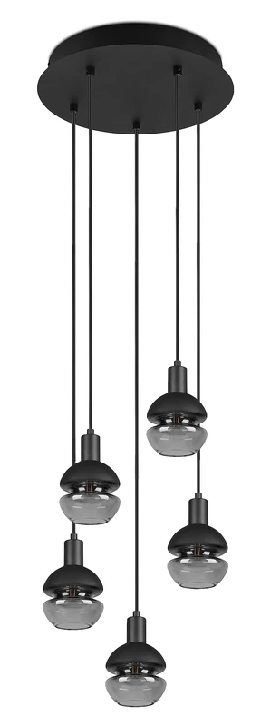 TRIO, Pendant, Mela 5xE14, max.25,0 W Glass, Black, Body: Metal, matt Black Ø:34,3 cm, H:150 cm IP20,Without Illuminant,Height Adjustable
