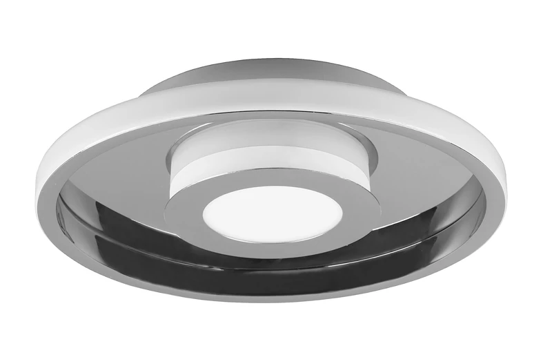TRIO, Ceiling Light, Ascari incl. 1 x LED,SMD,28,0 Watt,3000K,3200 Lm. Plastic, White, Body: Metal, Chrome Ø:30 cm, H:6.8 cm,IP44,