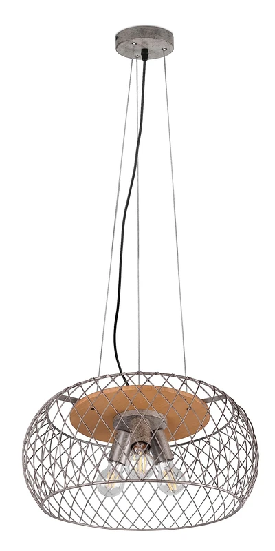 TRIO, Pendant Light, Tamil 3xE27, max.40,0 W Natural Wood, Wood Color, Body: Metal, Antique Nickel Ø:50 cm, H:150 cm IP20,Without Illuminant,Height Adjustable