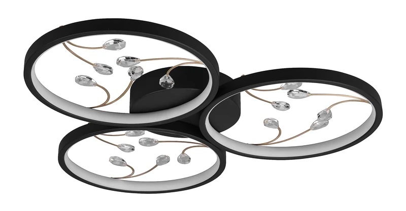 Trio, Ceiling Light, Groovy incl. 1 x LED,SMD,30,0 Watt,3000K,3600 Lm. Body: Metal, matt Black Ø:62 cm, H:6 cm IP20