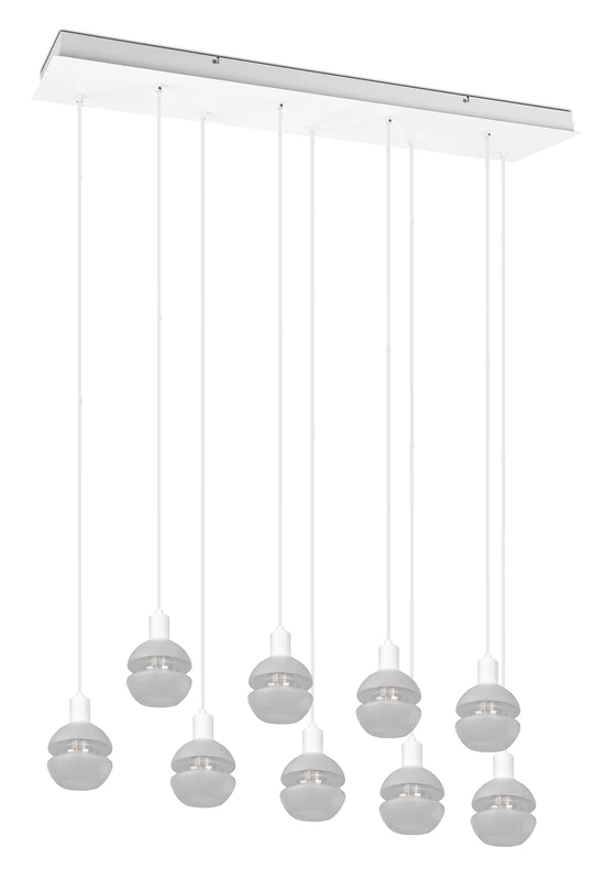 TRIO, Pendant Light, Mela 9xE14, max.25,0 W Glass, White, Body: Metal, matt White L:102 cm, L:22 cm, H:150 cm IP20,Without Illuminant,Height Adjustable