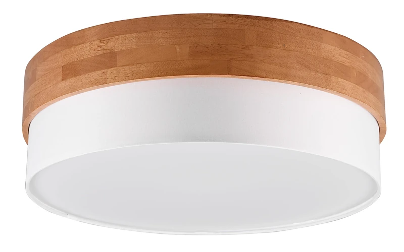 Trio Leuchten Seasons 611500301 Ceiling Light Natural Wood White Fabric Shade Excl. 3X E27 - Image 1