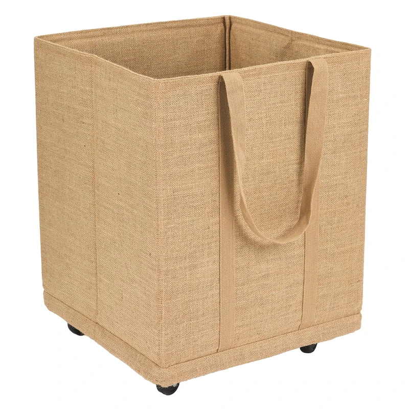 Natural Jute Canvas Basket with Swivel Wheels 45 x 45 x 50 cm 100 Litres Log Bag Home Storage