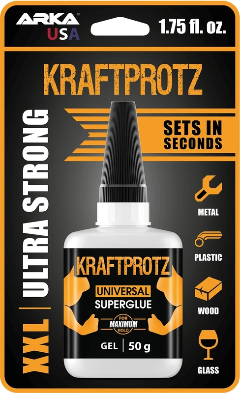 Super Glue Gel – 50 g / 1.75 oz – Extra Strong No-Drip Superglue for Plastic, Metal, Wood & Rubber – Waterproof & Heat Resistant Adhesive – Precision Tip – KRAFTPROTZ