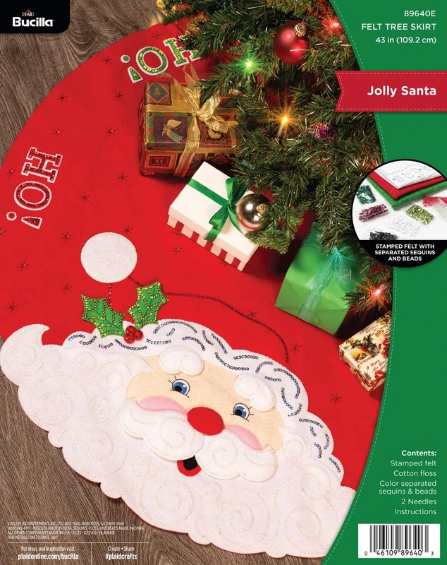 Bucilla, Jolly Santa, Felt Applique Christmas Tree Skirt Making Kit, Perfect for Holiday DIY Needlepoint Arts and Crafts, 89640E - Image 1