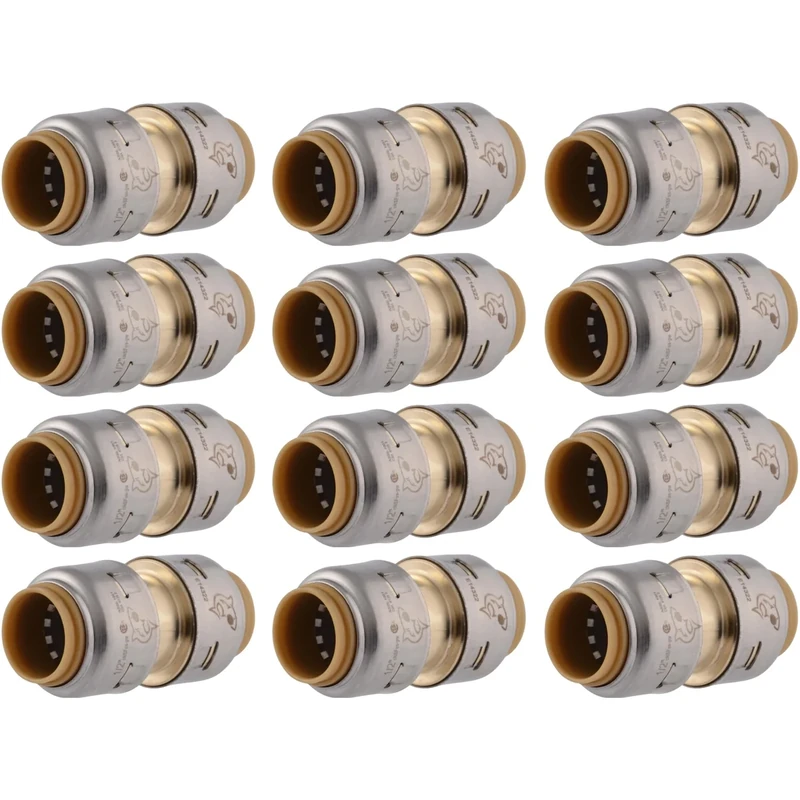SharkBite Max 1/2 Inch Coupling, Pack of 12, Push to Connect Brass Plumbing Fitting, PEX Pipe, Copper, CPVC, PE-RT, HDPE, UR008