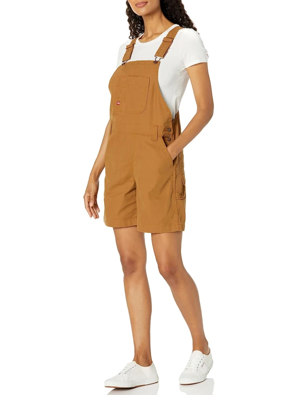 Dickies Women's 7in Bib Shortalls, Rinsed Brown Duck, XL