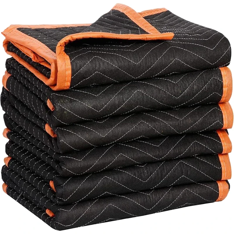 SIMPLI-MAGIC 79522 Heavy Duty Padded Moving Blankets, Orange/Black, 72” x 80”, 6 Pack