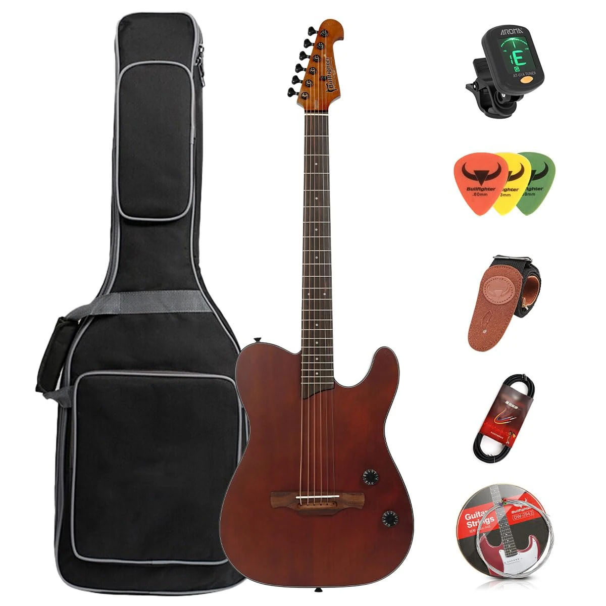 Acoustic Guitar Silent 6 String Travel Electronic Classical Guitar Acoustic Steel String Guitars Acoustic Guitar Case Bag, Strap, Steel Strings, Cable and Picks(Brown)