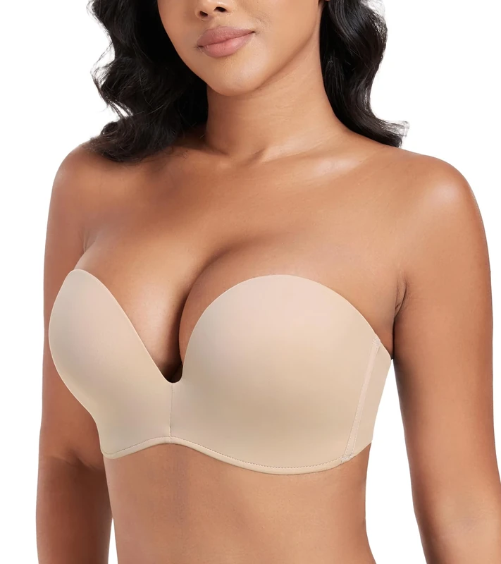DotVol Push up Lift Women's Bra Seamless Wireless Anti-Slip Strapless brallate with Shape Support(Beige,34DD)