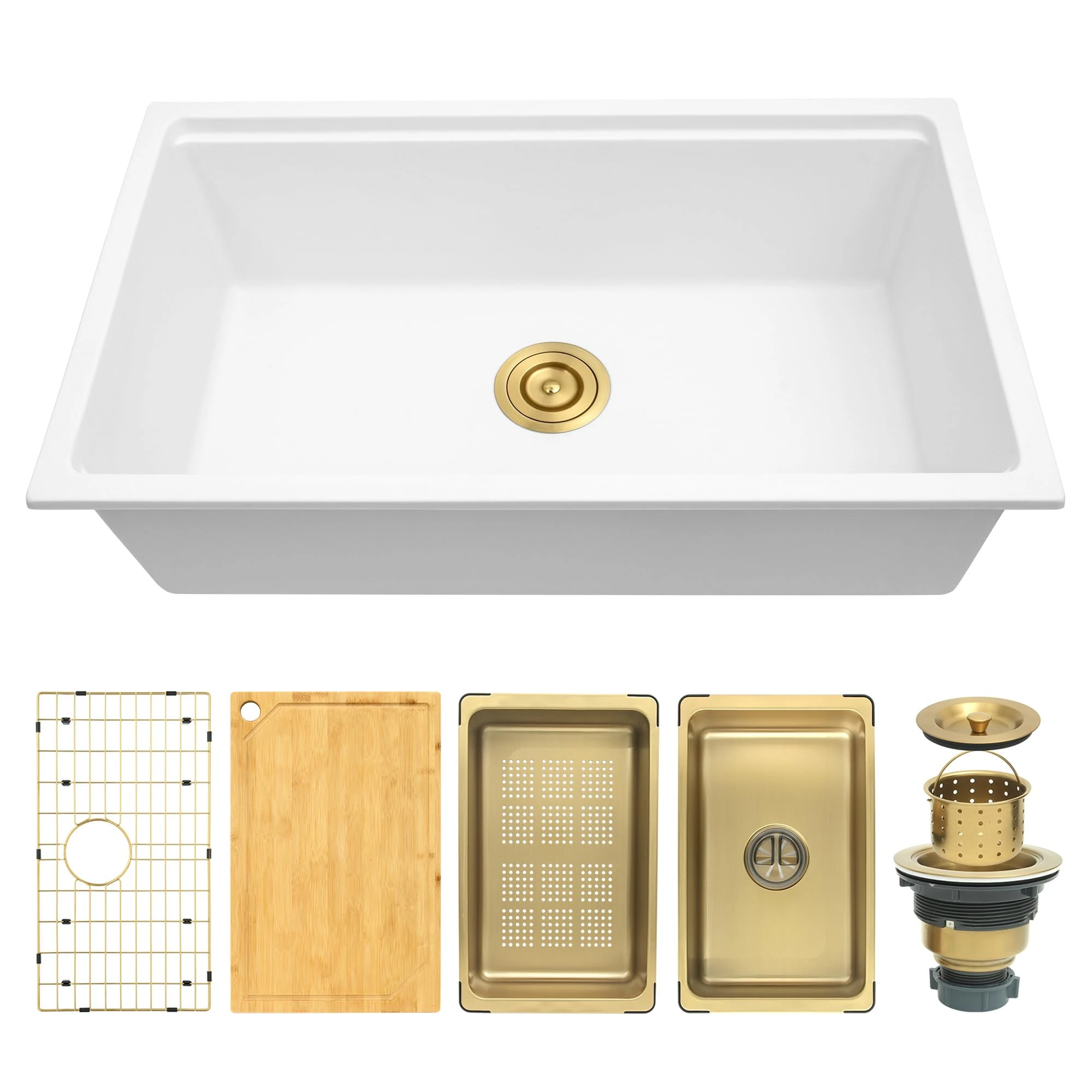 Lonsince White Undermount Kitchen Sink 28 X 18 inch,Granite Composite Kitchen Sink Undermount/Drop In,Large Single Bowl Workstation Kitchen Sinks (White, 28" X 18")