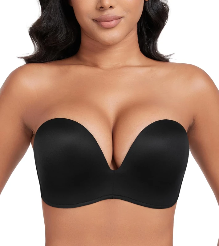 DotVol Push up Lift Women's Bra Seamless Wireless Anti-Slip Strapless brallate with Shape Support(Black,30C)