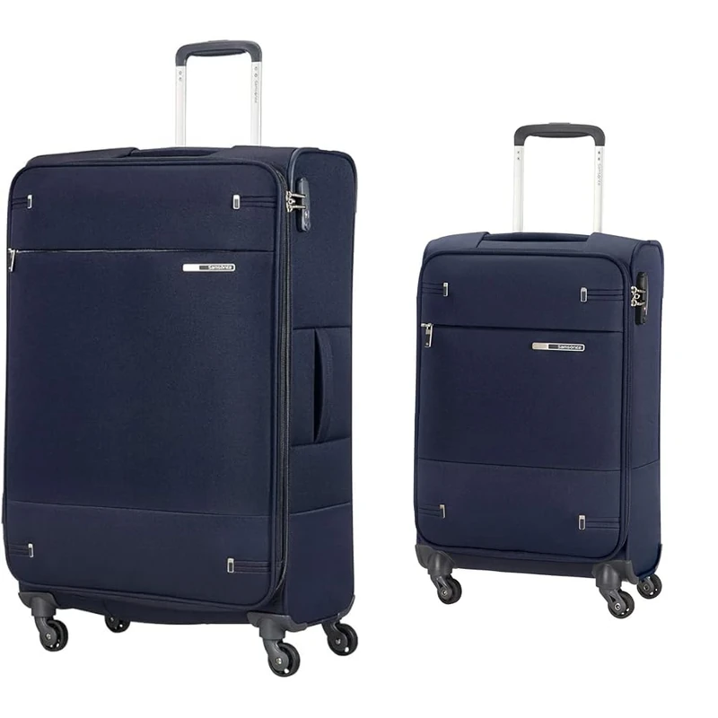 Samsonite Base Boost - Spinner L Expandable Suitcase, 78 cm, 105/112.5 Litre, Blue (Navy Blue) & Base Boost Spinner S Hand Luggage, 35 x 20 x 55 cm, 35L, Blue (Navy Blue)