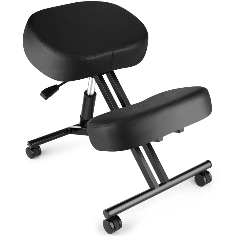 Himimi Kneeling Chair, ergonomic, knee-adjustable, for posture, for home and office, 57 x 46 x 70.99 cm; 7 kg, Height adjustable from 53.34 to 71.12 cm, Black