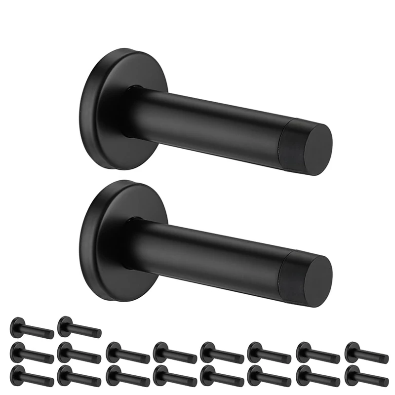 JQK Door Stopper Black, 304 Stainless Steel Thicken 1mm Sound Dampening Door Stop Bumper Wall Protetor 20 Pack, Matte Black, DSB5-PB-P20