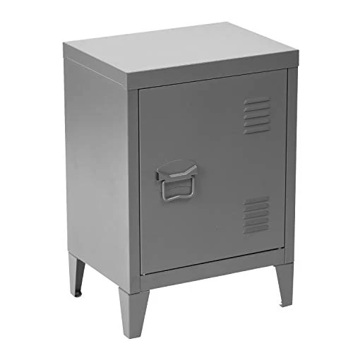 FurnitureR Industrial Metal Storage Cabinet, Compact Steel Side Cabinet for Living Room, Small Space Storage Unit, Grey